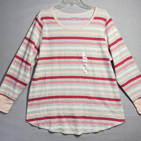 Old Navy Tops - Old Navy Shirt Womens 2X Multicolor Stripe Long Sleeve Thermal Waffle Knit Top